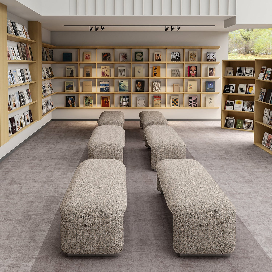 LoftHome minimalist chairs in a neutral textured fabric, designed for comfort and simplicity, perfect for contemporary library or office spaces with a modern aesthetic.