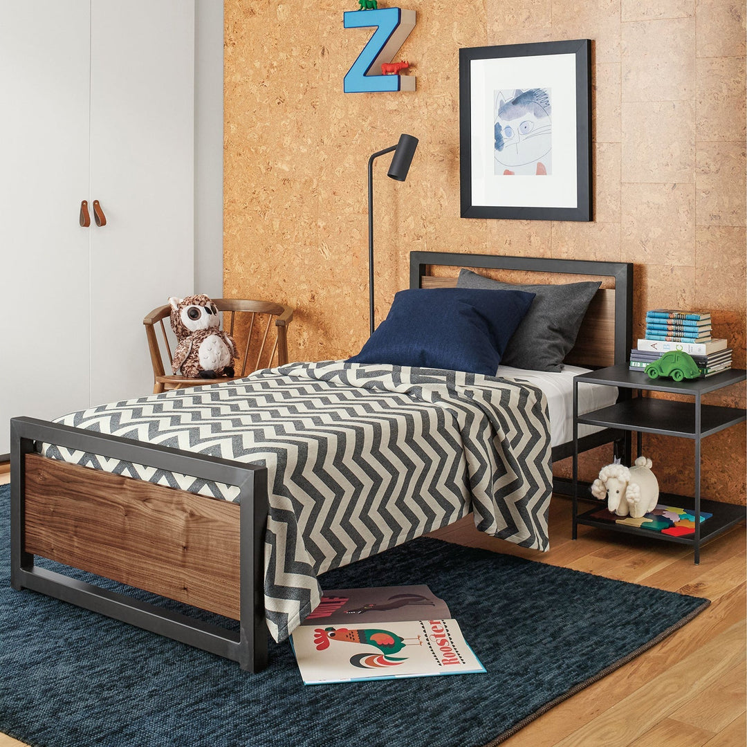 Loft Home single bed frame with a sleek metal and wood design, from SG Single Bed Frames collection, ideal for compact and modern bedrooms.