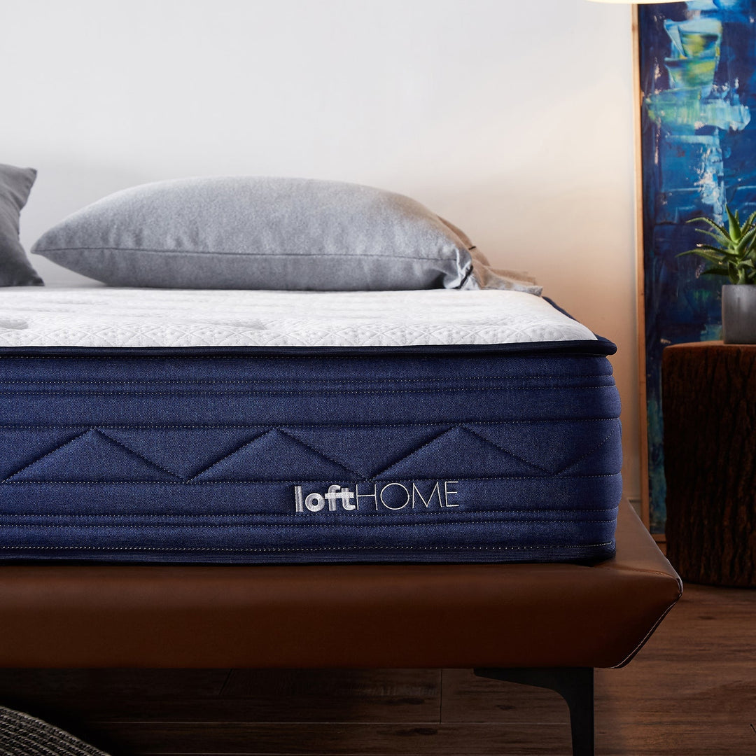 LoftHome SG queen mattress with plush cushioning, tailored support, and elegant navy design, enhancing bedroom comfort and style.