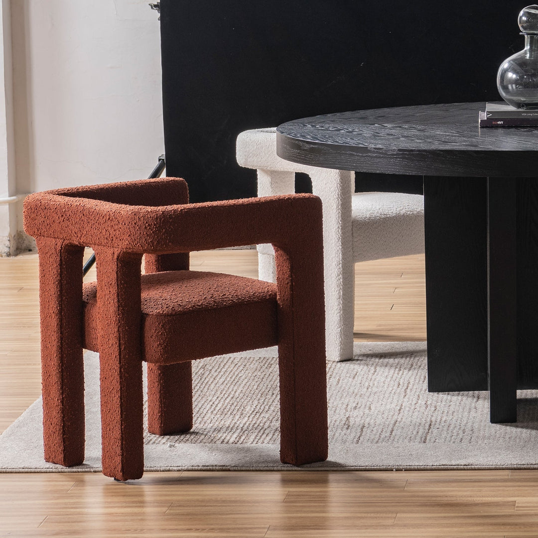 Cream boucle fabric dining chair sienna in real life style.