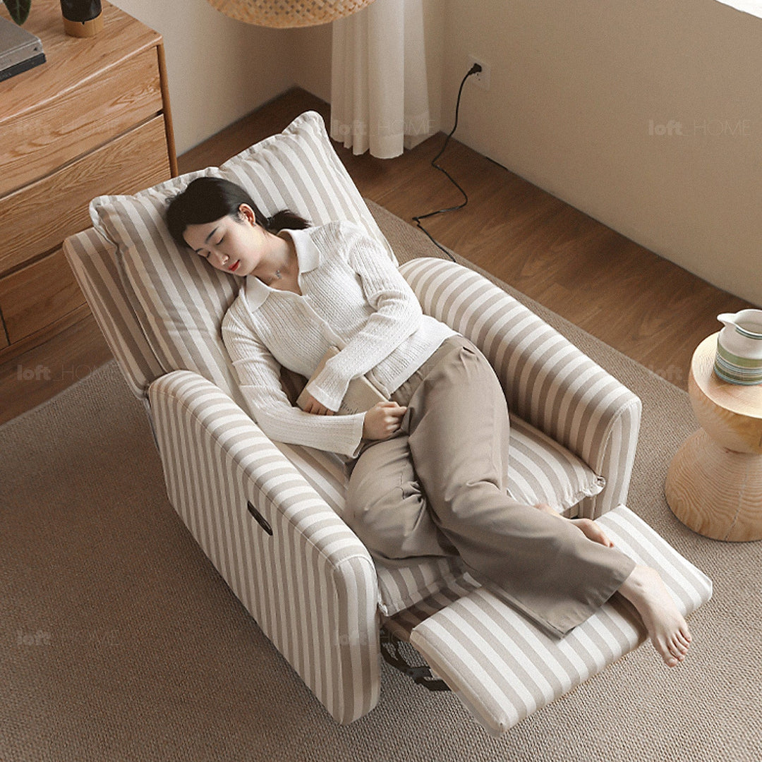 Scandinavian cotton fabric electric recliner revolving 1 seater sofa seabreeze primary product view.