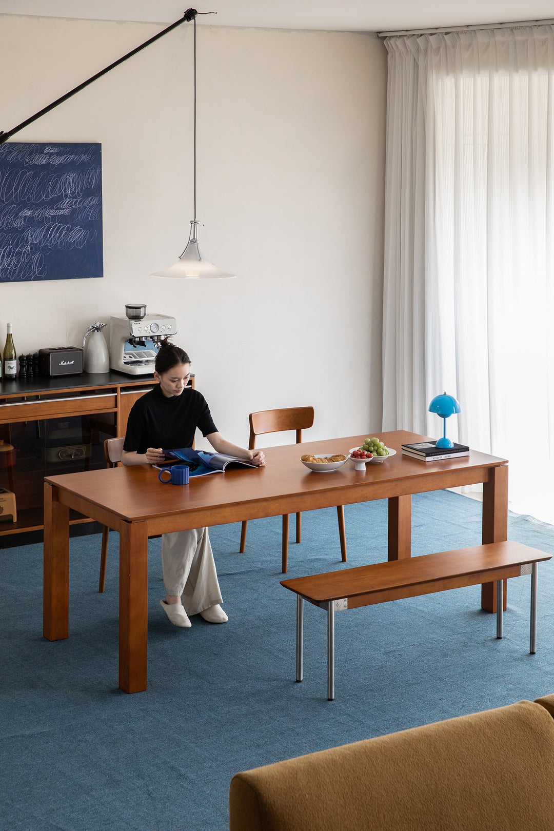 Extra large wooden dining table sized 80–98 inches, styled for US dining rooms, family homes, open layouts, and dinner gatherings.