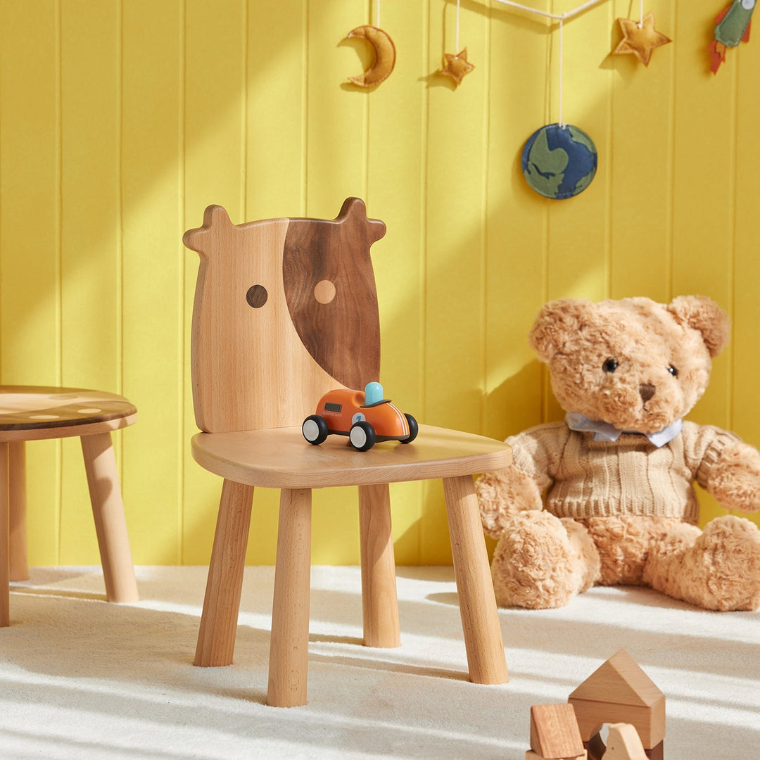 Loft Home Kids Room Chairs collection, featuring a playful wooden animal-shaped chair with rounded edges, perfect for enhancing cheerful playroom settings.