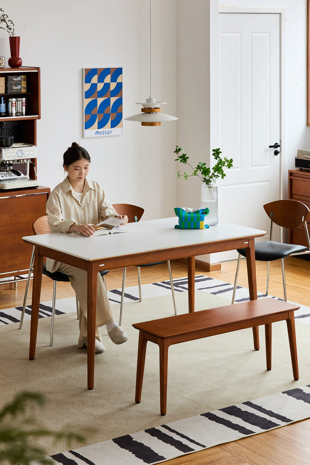 Medium wooden dining table sized 40–59 inches, styled for US dining rooms, apartments, breakfast areas, and family homes.