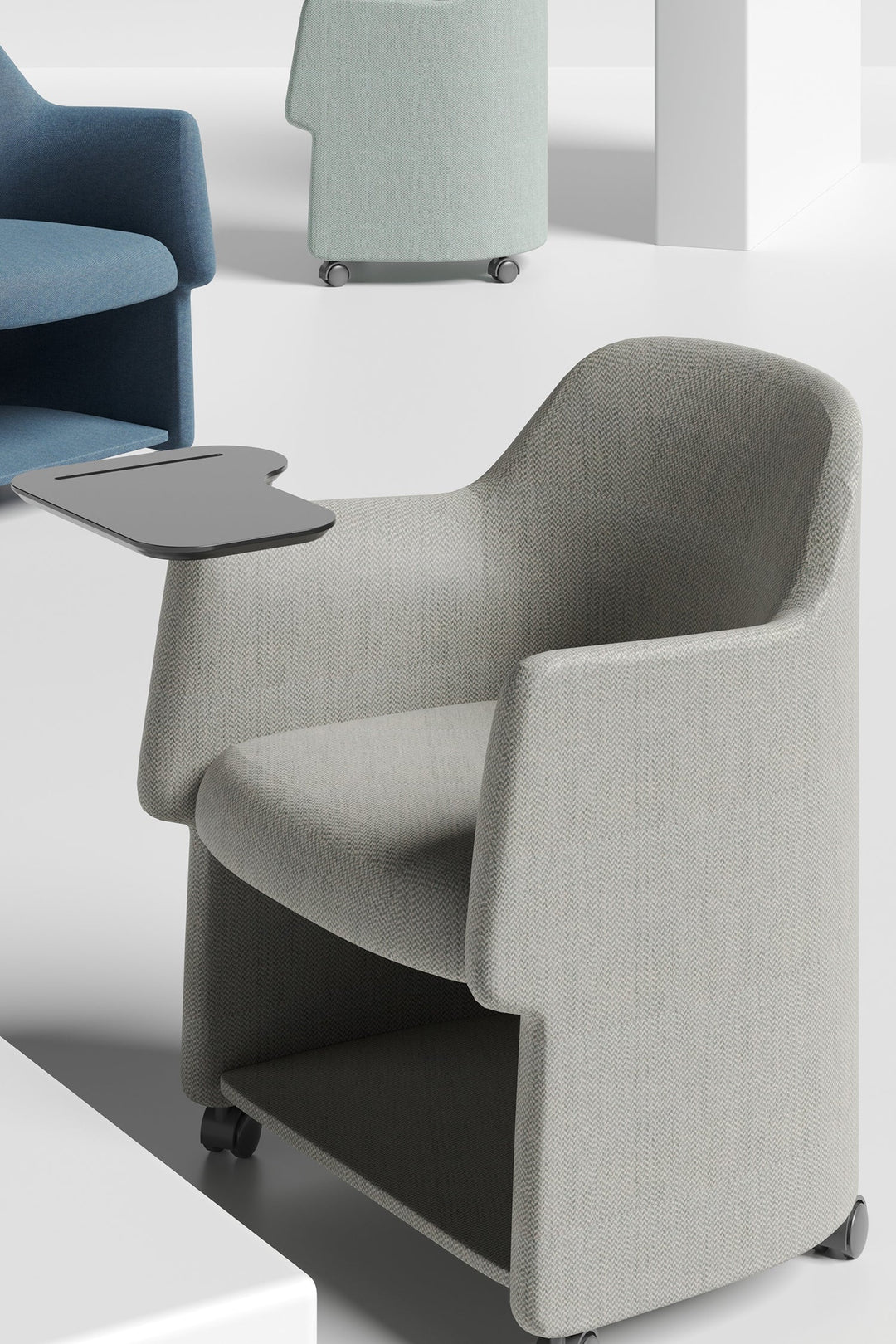 Mobile sofa chair with wheels and side table, designed for flexible seating in US apartments, home offices, and modern living spaces.