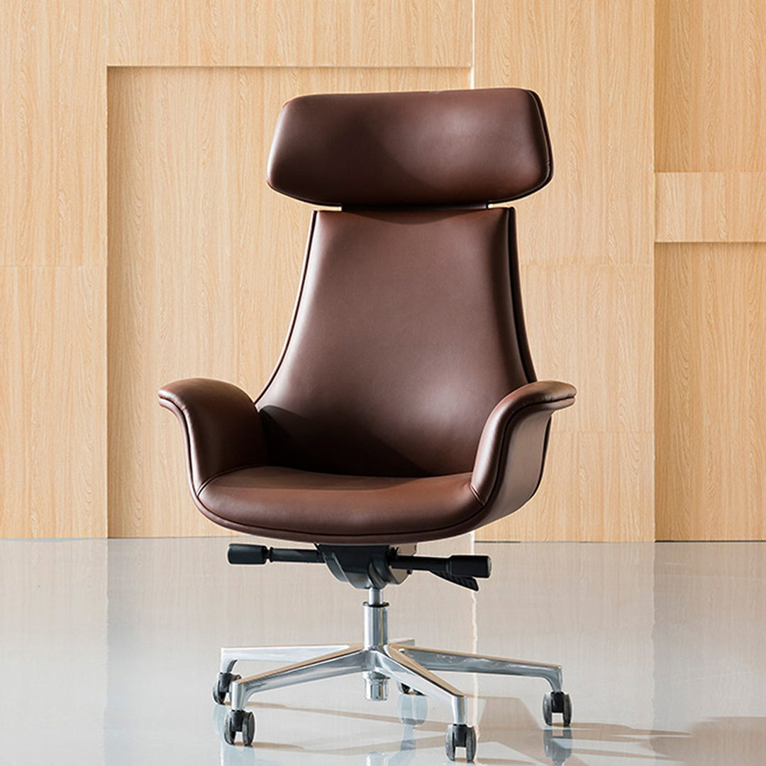 Loft Home Study Room Chairs collection, featuring an ergonomic brown leather swivel chair with a sleek aluminum base, ideal for productive workspaces.