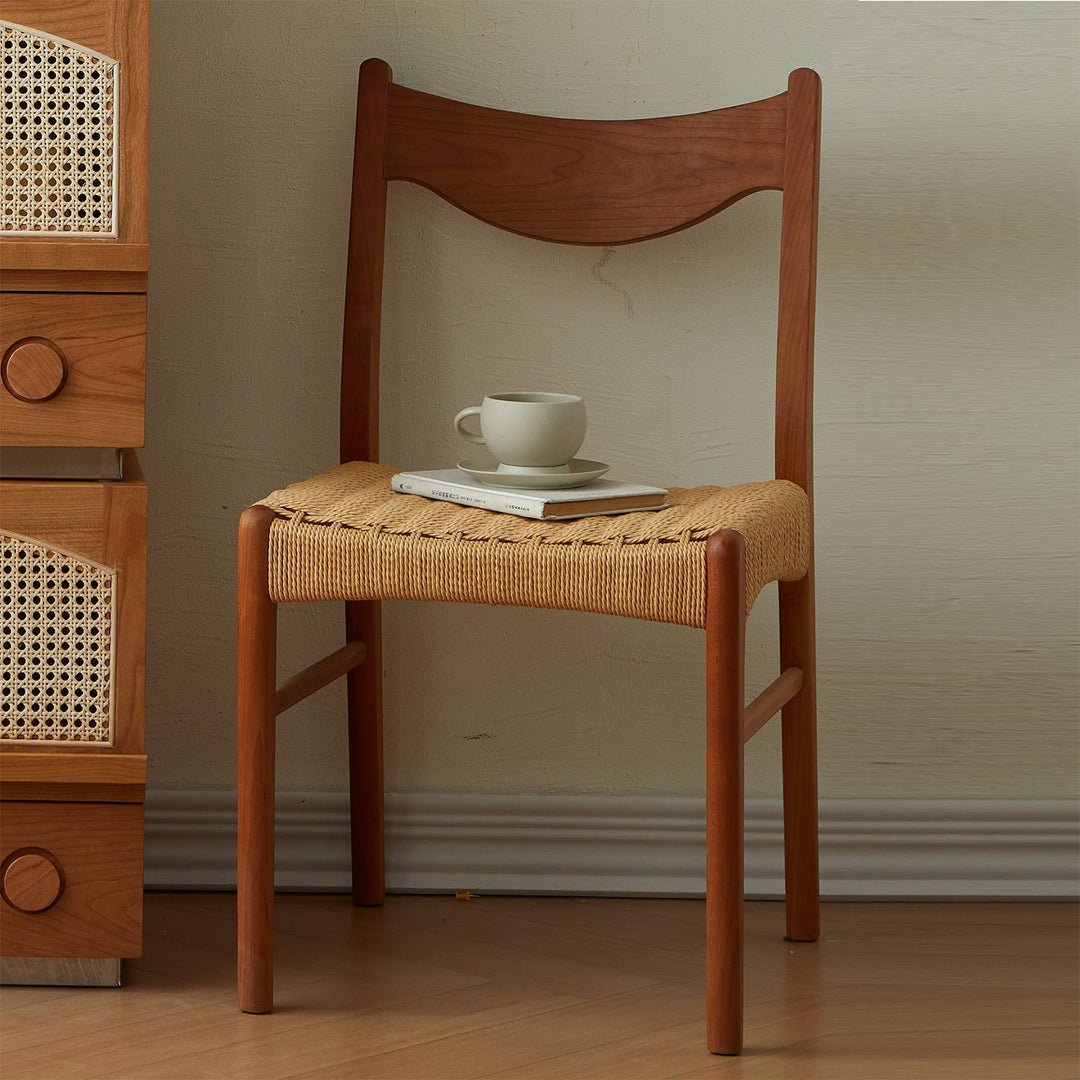 Loft Home wooden woven rope chair featuring a natural woven seat and minimalist frame, perfect for rustic or Scandinavian interiors.