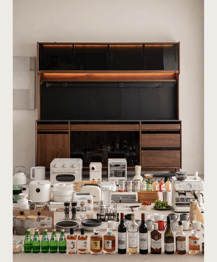 Japandi Walnut Wood Storage Side Cabinet With Dining Table HARMON