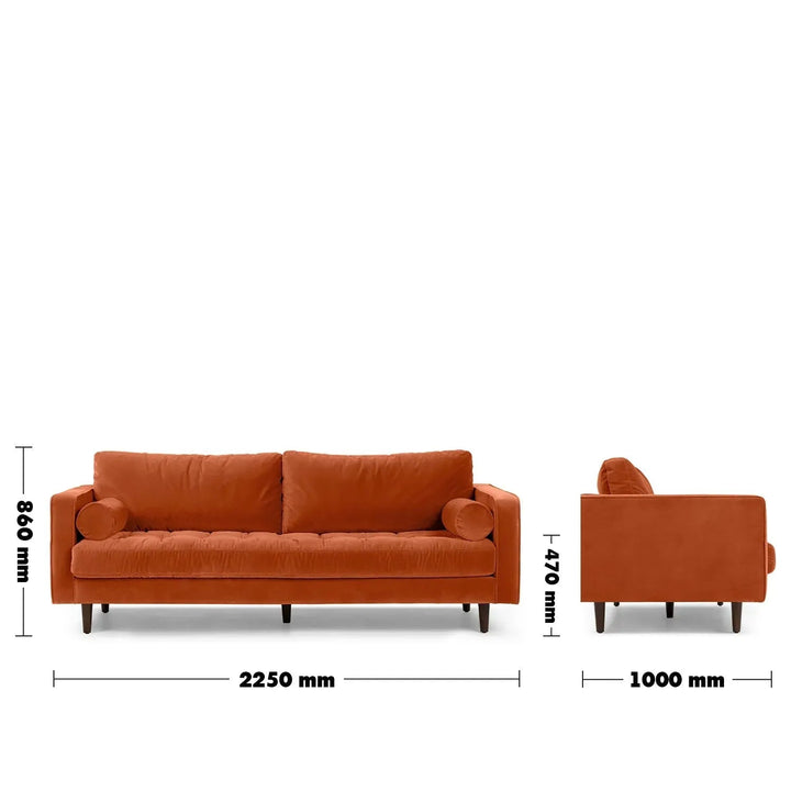 Scandinavian Velvet 3 Seater Sofa SCOTT
