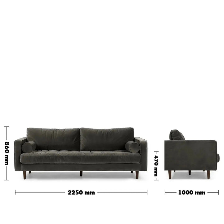 Scandinavian Velvet 3 Seater Sofa SCOTT