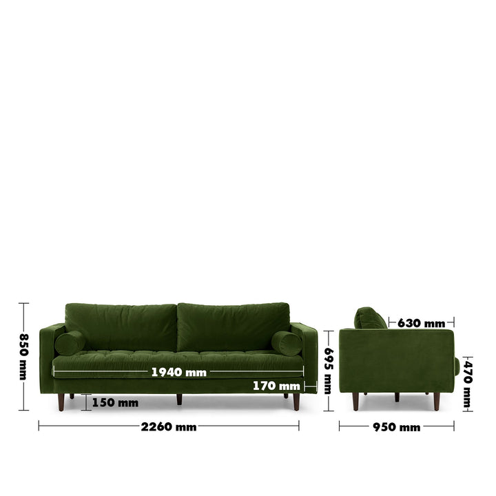 Scandinavian Velvet 3 Seater Sofa SCOTT