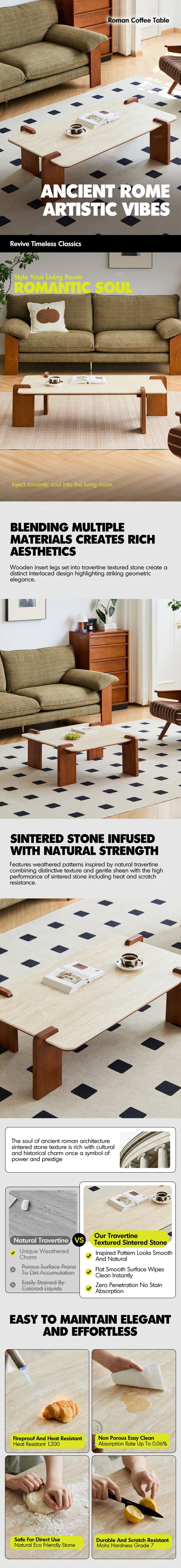 Vintage Sintered Stone Coffee Table ROMA More Details and Instruction