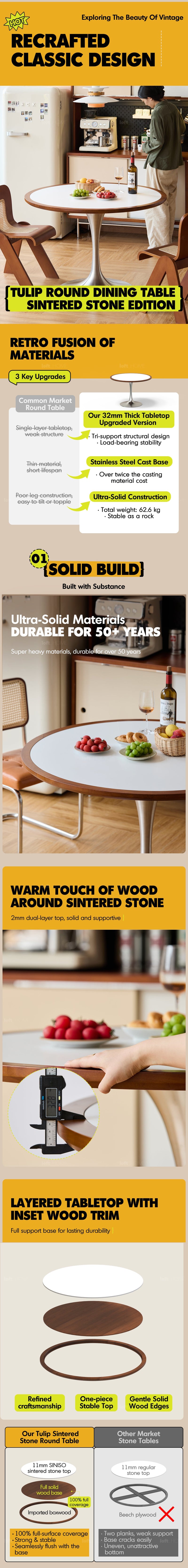 Bauhaus Sintered Stone Stainless Steel Round Dining Table TULIP More Details and Instruction