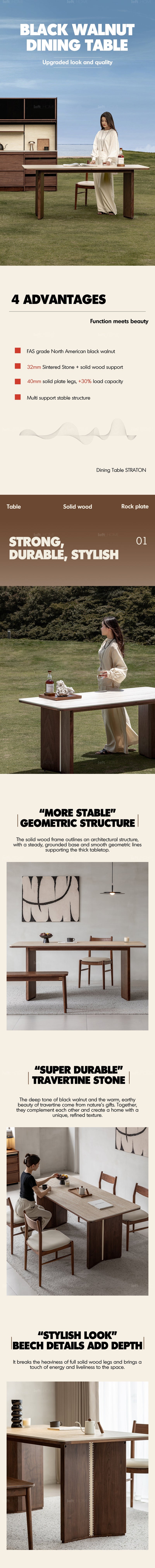 Japandi Walnut Wood Sintered Stone Dining Table STRATON More Details and Instruction