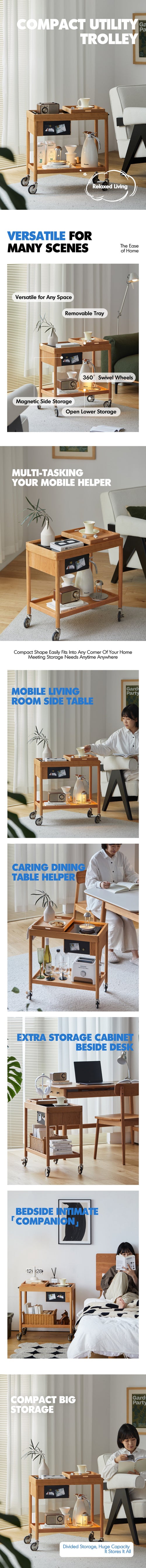 Scandinavian Cherry Wood Wheeled Trolley Side Table POCKET Good to Know Preview-1