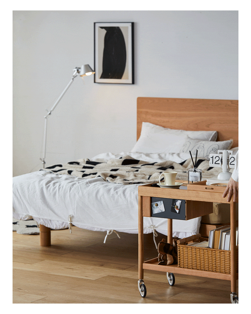 Scandinavian Cherry Wood Wheeled Trolley Side Table POCKET More Details and Instruction_9
