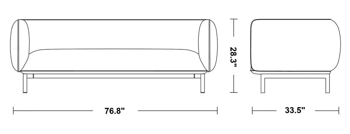 Minimalist Fabric 3 Seater Sofa MELLO Size Chart