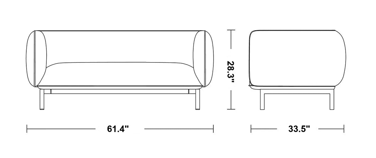 Minimalist Fabric 2 Seater Sofa MELLO Size Chart