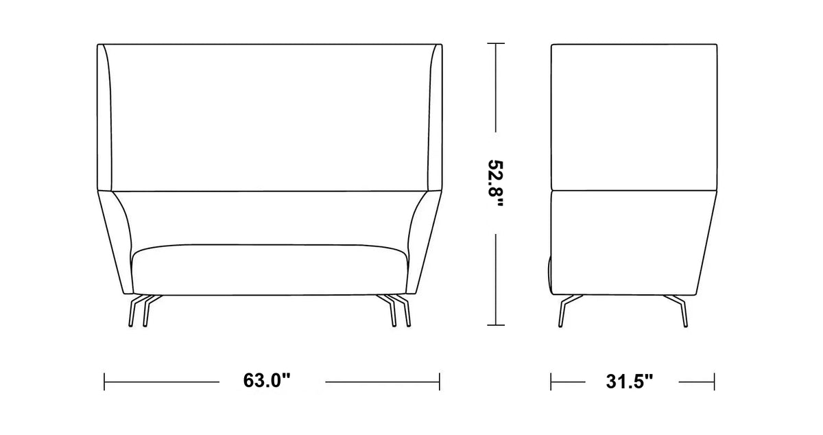 Minimalist Fabric 2 Seater Sofa High Back KAS Size Chart