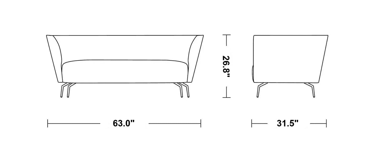 Minimalist Fabric 2 Seater Sofa Low Back KAS Size Chart