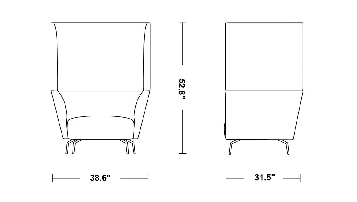 Minimalist Fabric 1 Seater Sofa High Back KAS Size Chart