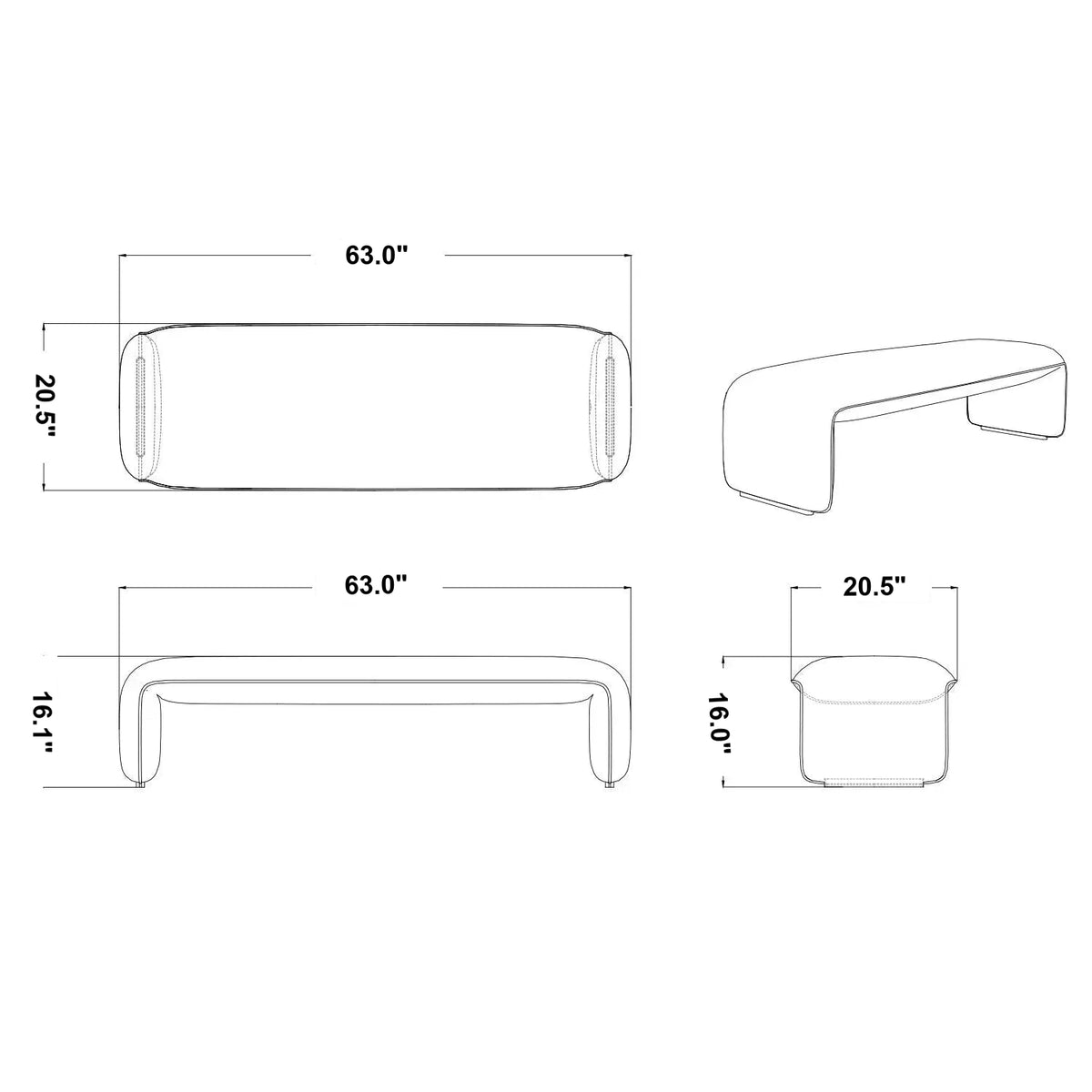 Minimalist Mixed Weave Fabric Dining Bench ELEPHANT Size Chart