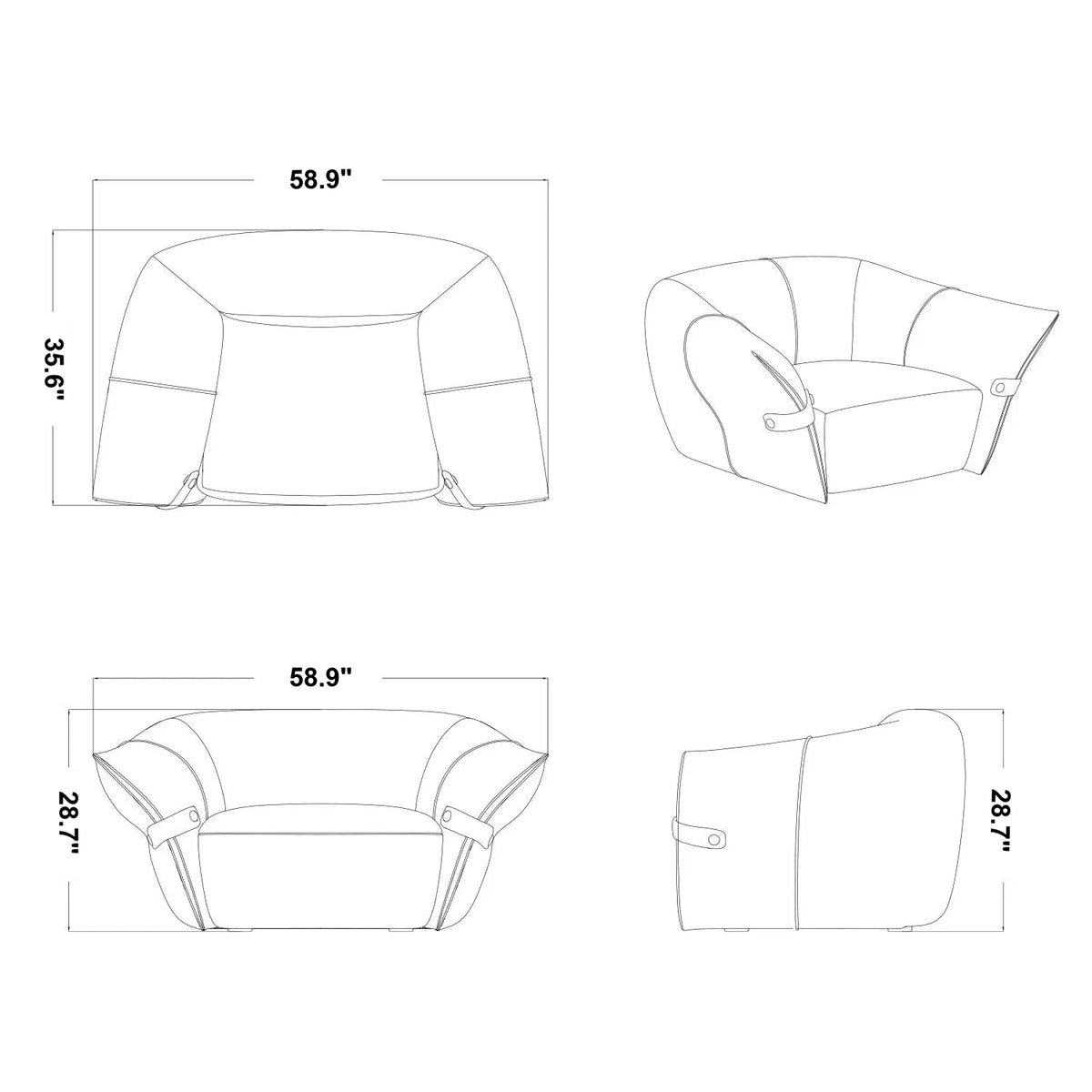 Modern Mixed Weave Fabric 1 Seater Sofa PETALS Size Chart