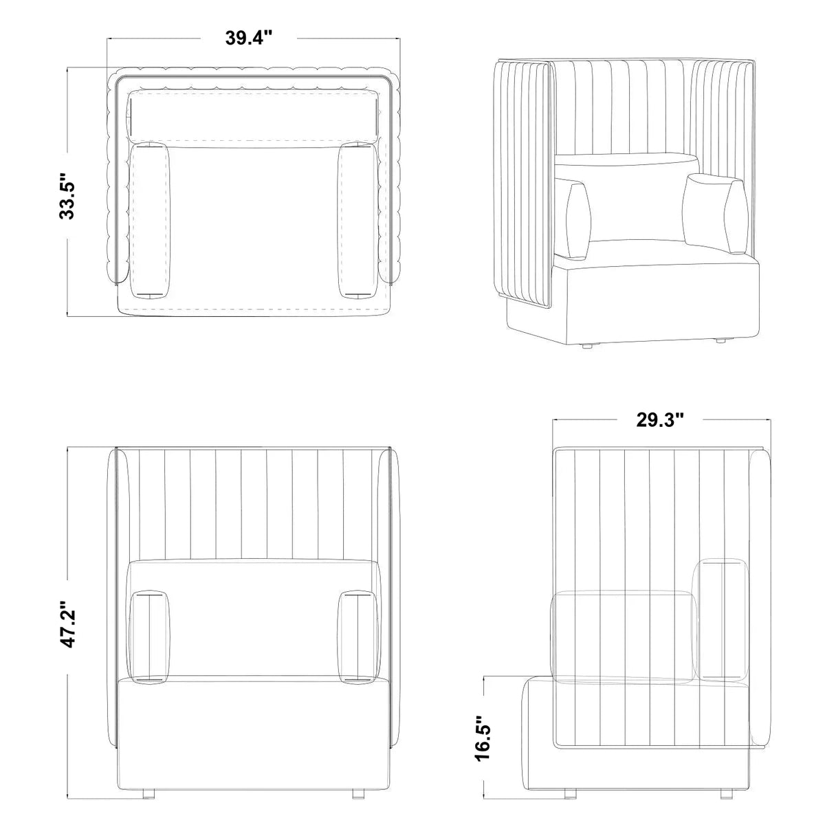 Minimalist Mixed Weave Fabric 1 Seater Sofa MULTI Size Chart