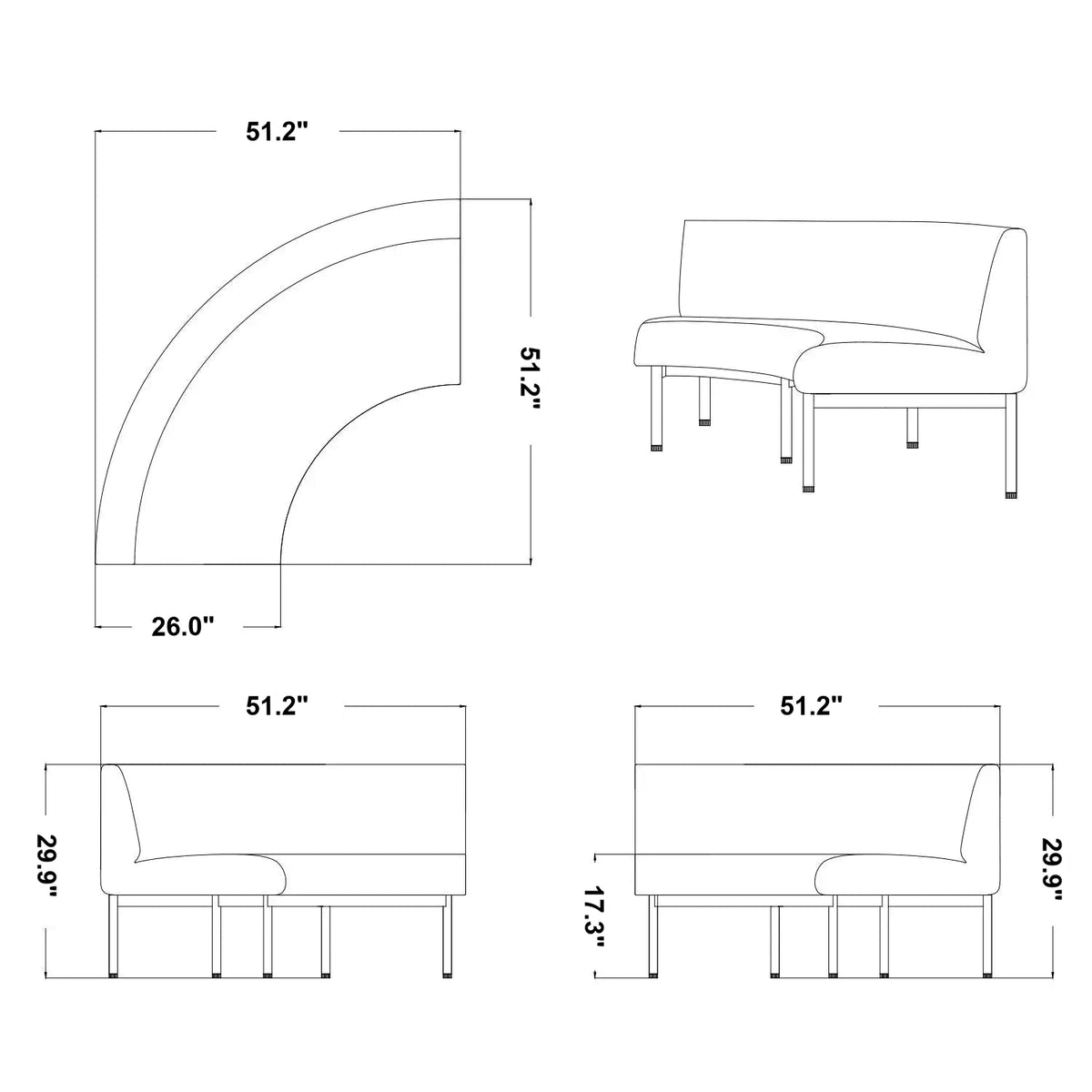 Minimalist Mixed Weave Fabric Round 2 Seater Sofa SANTO Size Chart_2