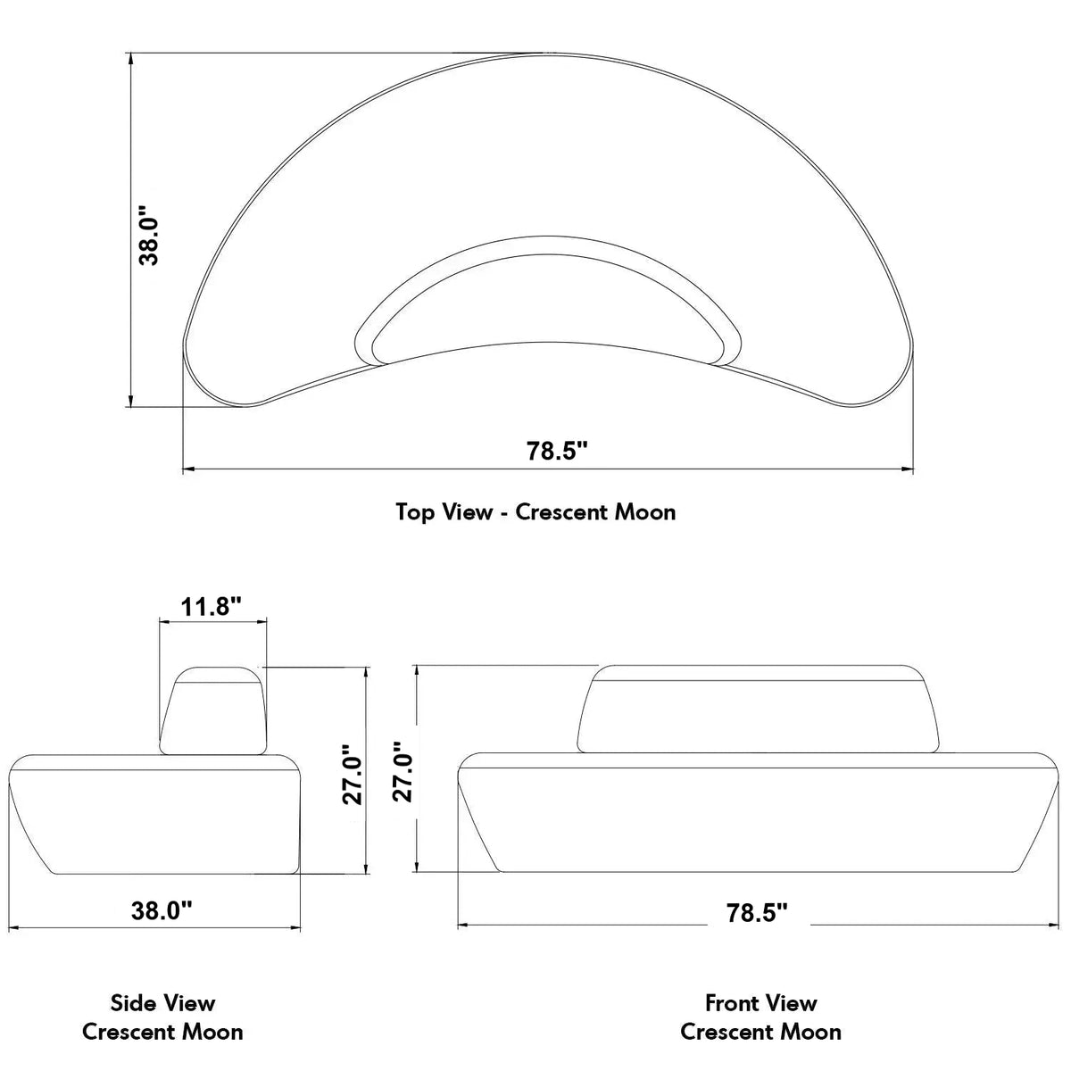 Bauhaus Fabric Modular 3 Seater Sofa MOON Size Chart