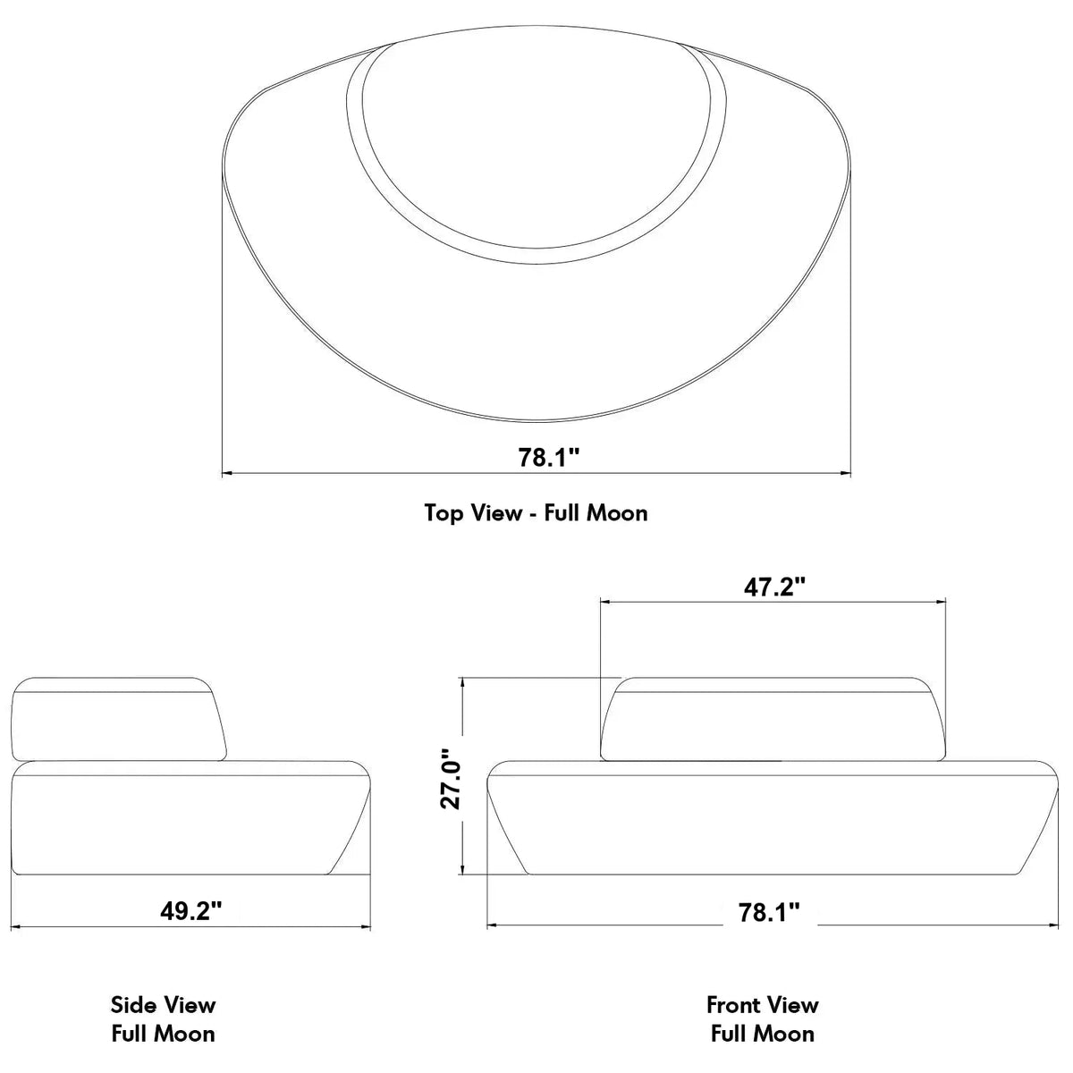 Bauhaus Fabric Modular 3 Seater Sofa MOON Size Chart_2