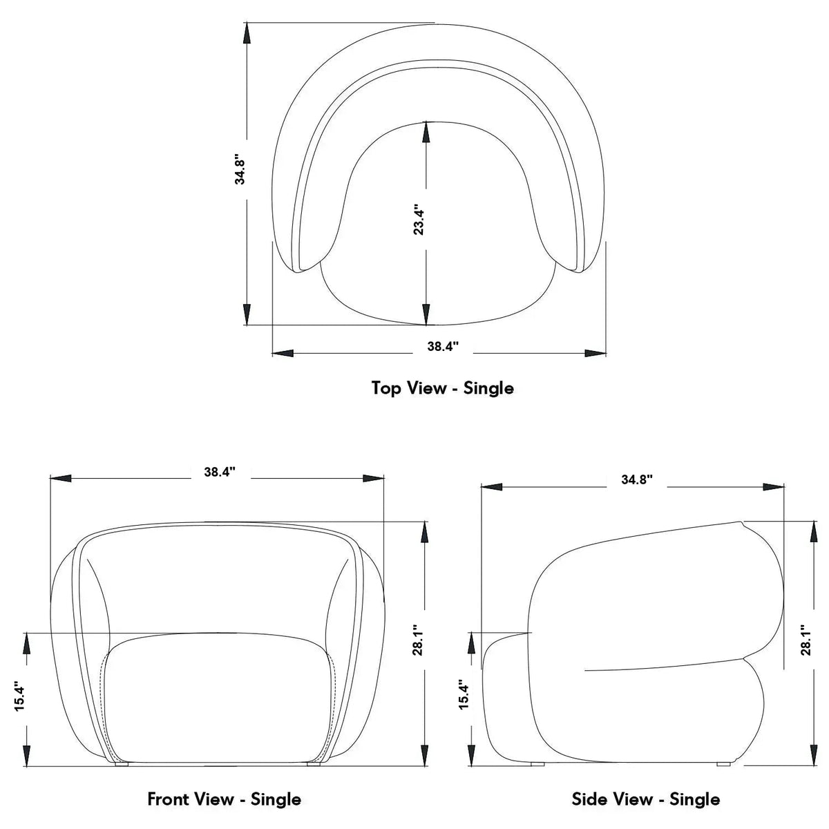 Minimalist Fabric 1 Seater Sofa POD Size Chart
