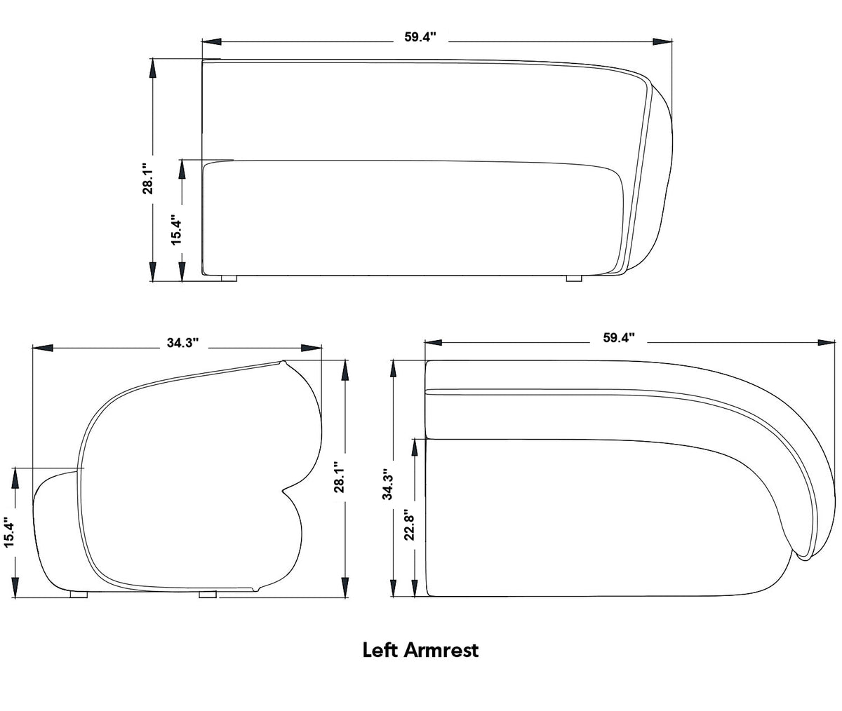 Minimalist Fabric Modular Straight Armrest 2 Seater Sofa POD Size Chart