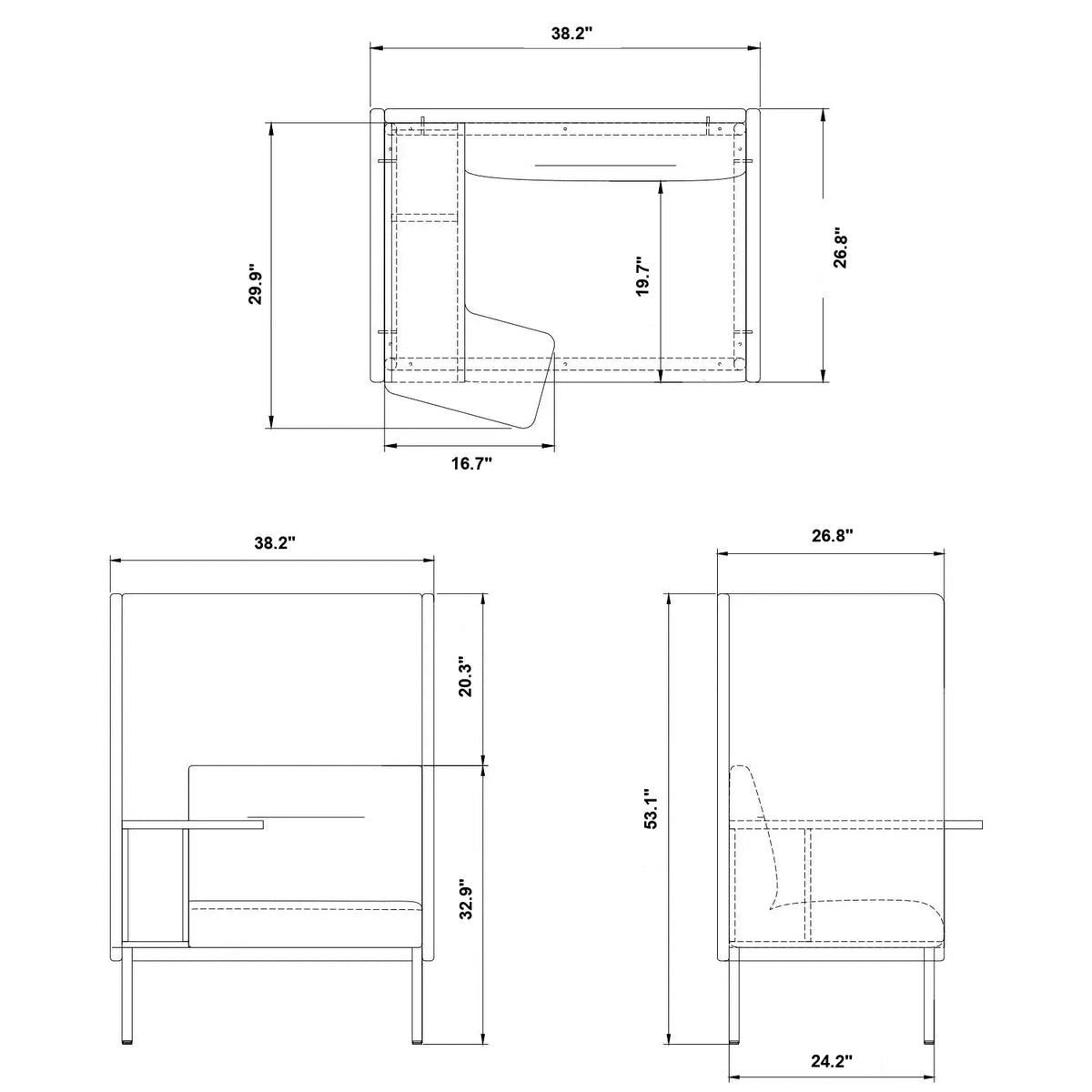Minimalist Fabric Highback 1 Seater Sofa SANTO Size Chart