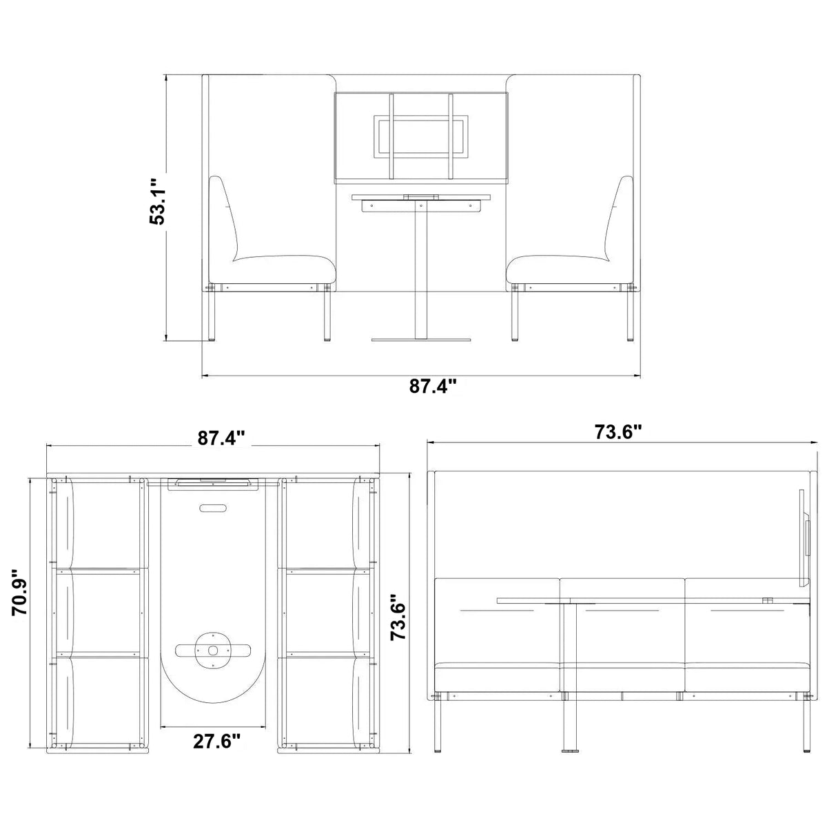 Minimalist Fabric Highback AV Conference 3 Seater Sofa SANTO Size Chart
