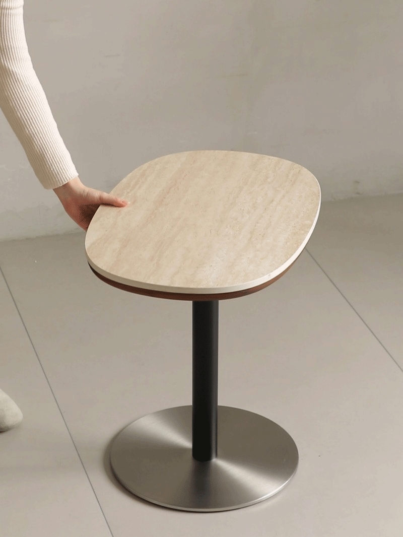 Japandi Sintered Stone Walnut Wood Height Adjustable Side Table ROMAN