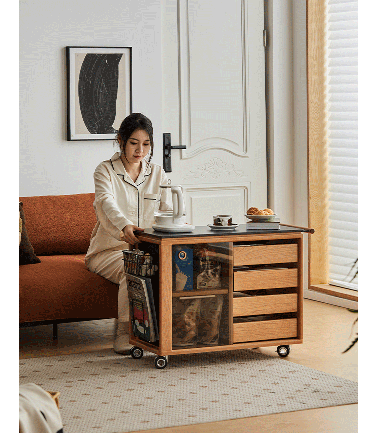 Scandinavian Cherry Wood Wheeled Trolley Side Table BUS More Details and Instruction_2