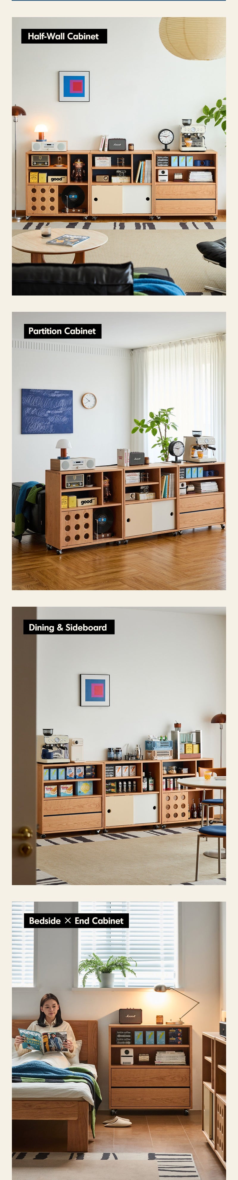 Scandinavian Cherry Wood Wheel Mobility Cabinet TIME More Details and Instruction_5