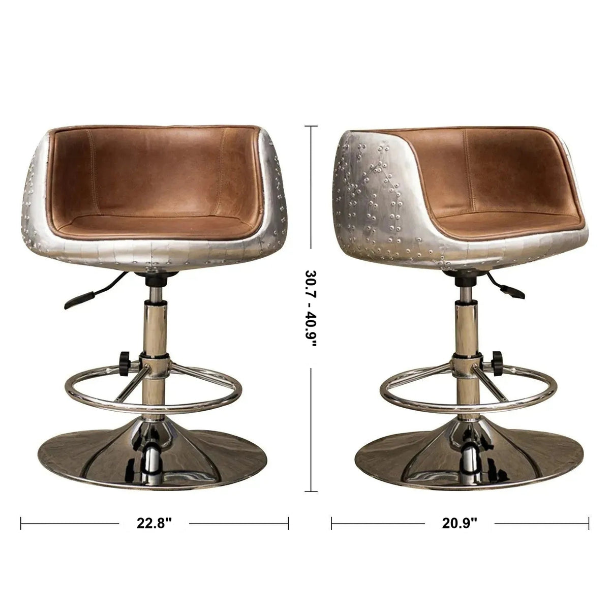 Industrial Aluminium Genuine Leather Bar Chair AIRCRAFT Size Chart