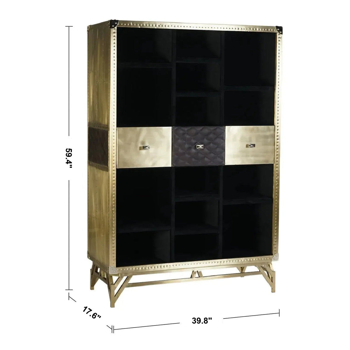 Vintage Genuine Leather Display Cabinet OSMOND Size Chart
