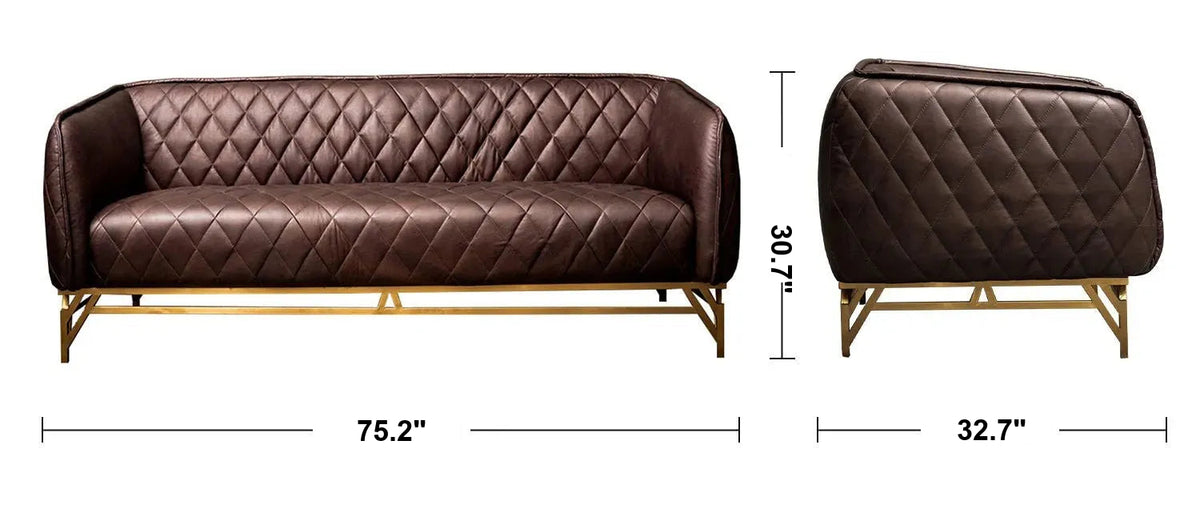 Vintage Genuine Leather 3 Seater Sofa OSMOND Size Chart