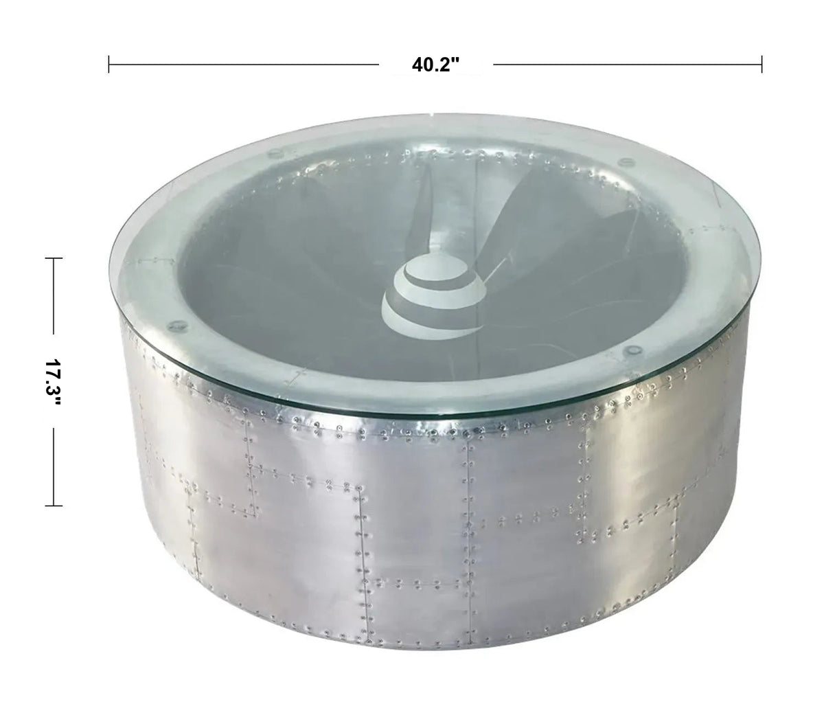 Industrial Aluminium Tempered Glass Coffee Table ENGINE Size Chart