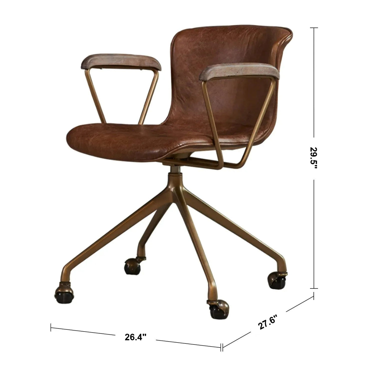Vintage Genuine Leather Study Chair AKRON Size Chart