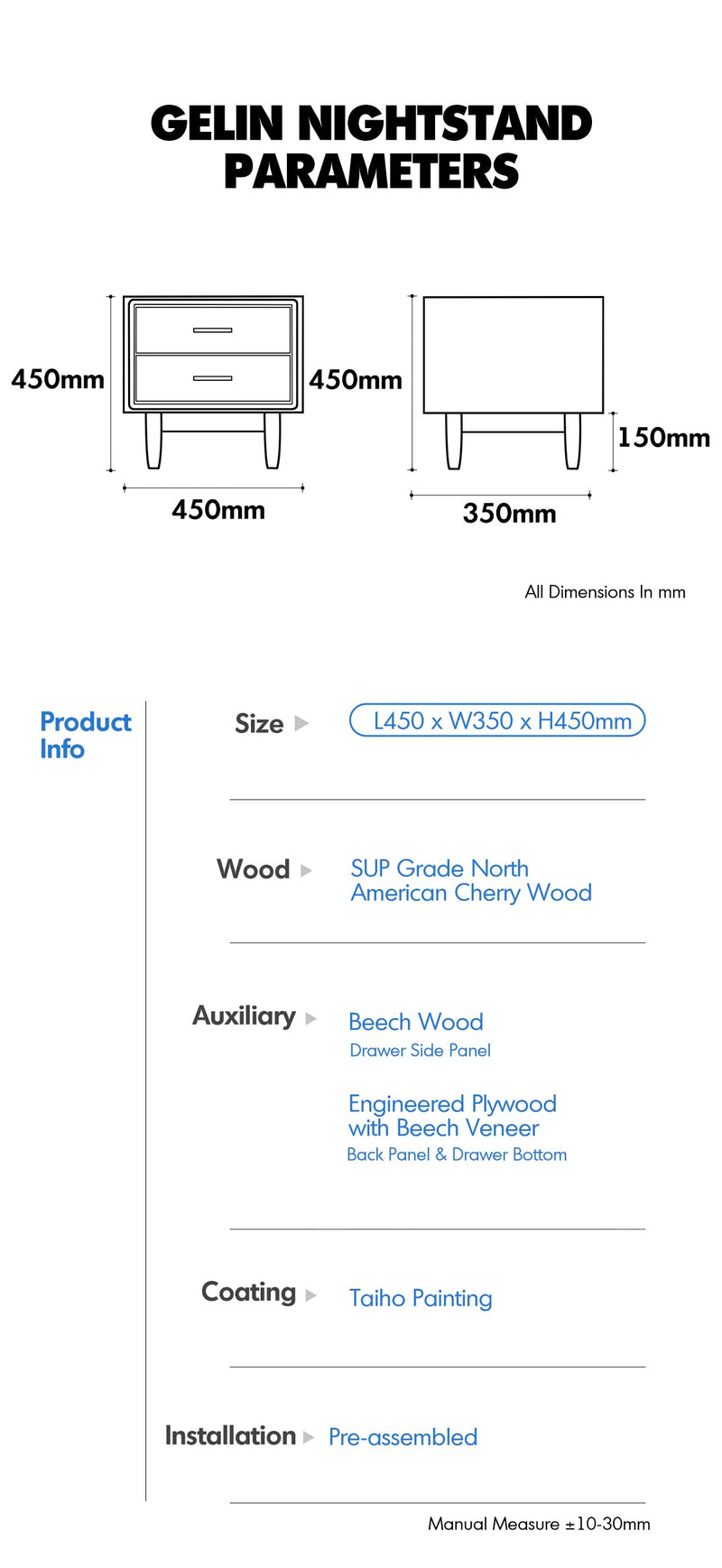 Scandinavian Cherry Wood Side Table GREEN More Details and Instruction_5