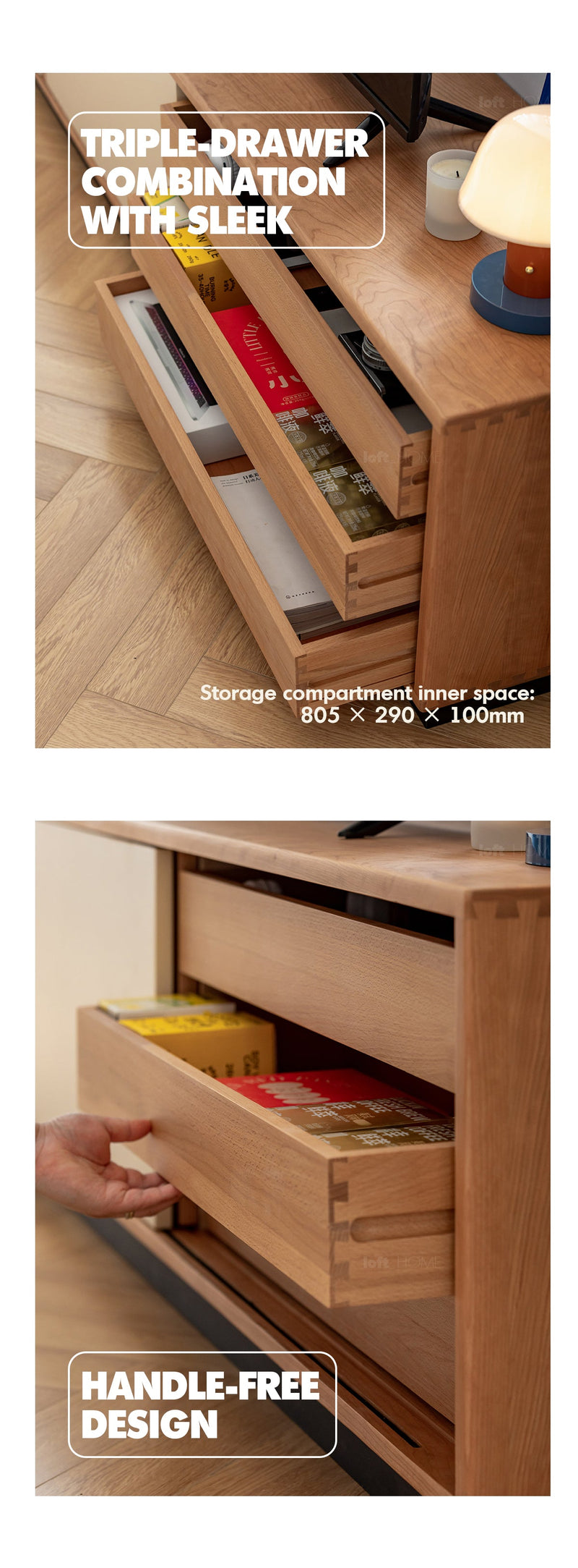 Scandinavian Cherry Wood Sliding Door TV Console TIMELESS More Details and Instruction_3