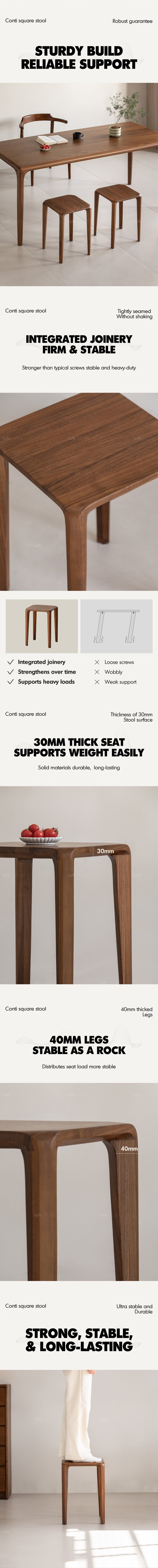 Japandi Walnut Wood Stool CONTI More Details and Instruction_3