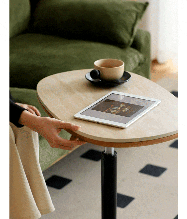 Scandinavian Sintered Stone Cherry Wood Height Adjustable Side Table ROMAN More Details and Instruction_4