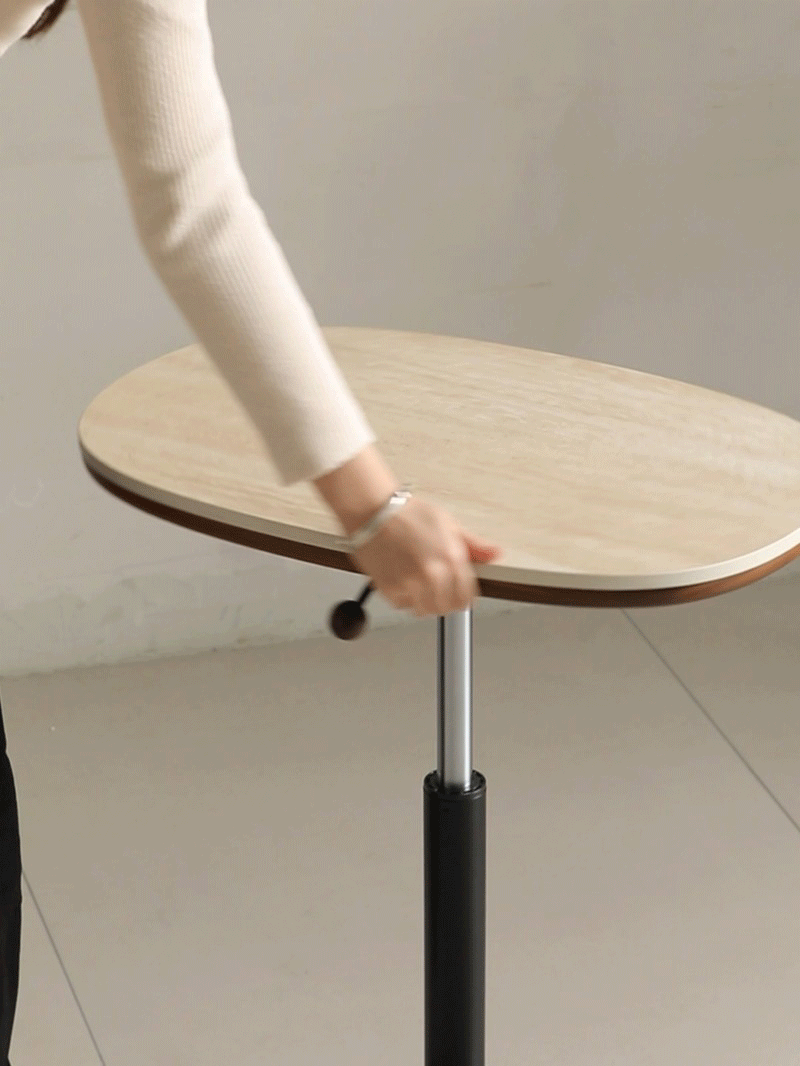 Japandi Sintered Stone Walnut Wood Height Adjustable Side Table ROMAN