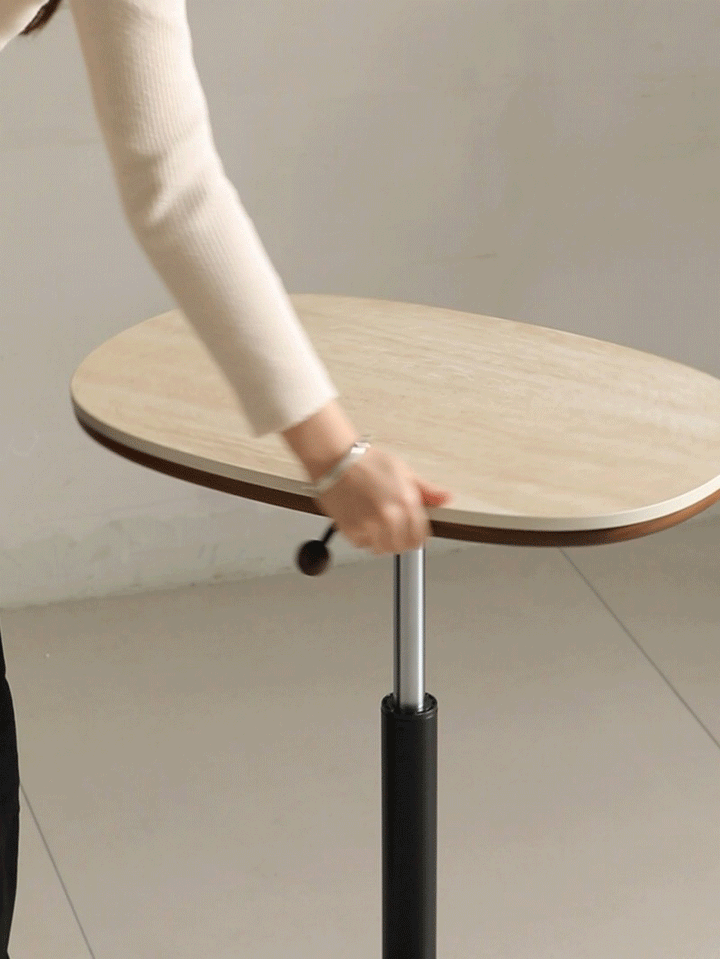 Japandi Sintered Stone Walnut Wood Height Adjustable Side Table ROMAN