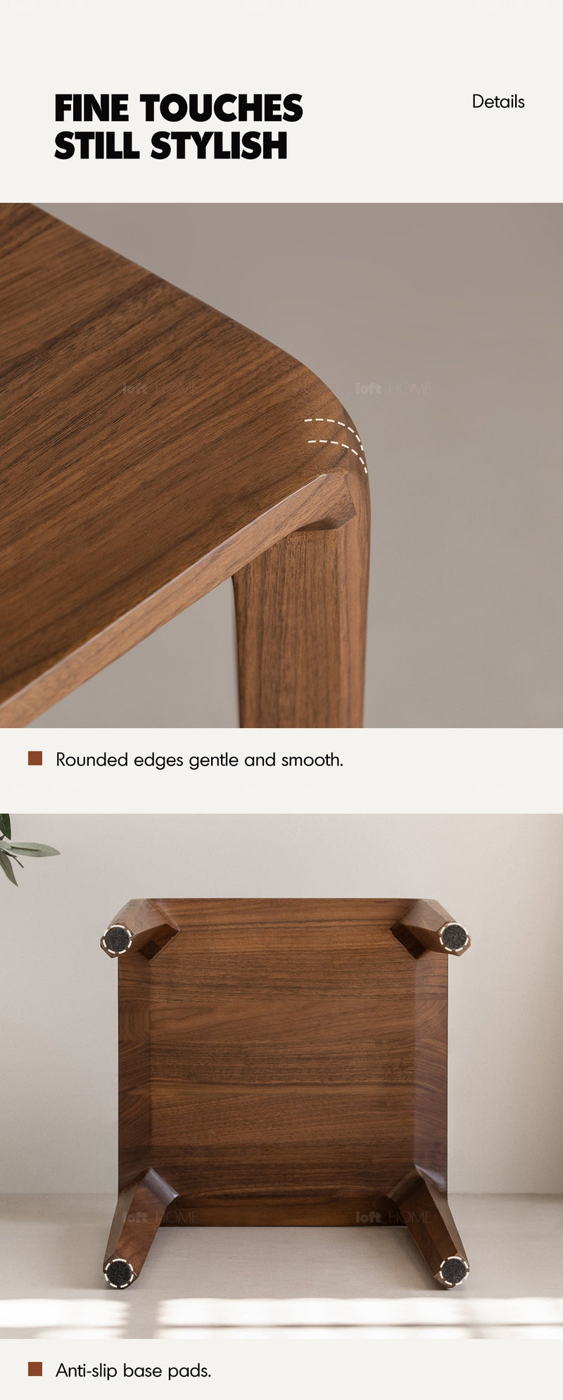 Japandi Walnut Wood Stool CONTI More Details and Instruction_4